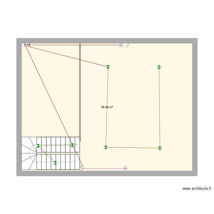 etage Audon . Plan de 1 pièce et 59 m2