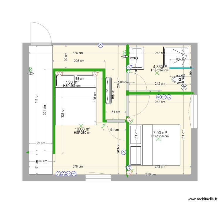 CLAPIERS ETAGE. Plan de 4 pièces et 30 m2