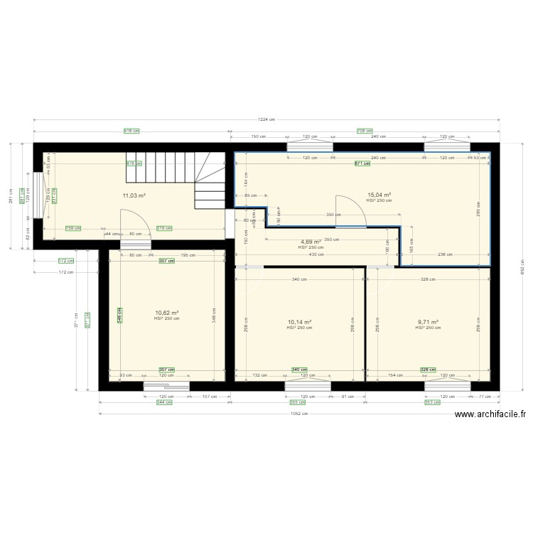 Plan Maison 1er étage. Plan de 6 pièces et 61 m2