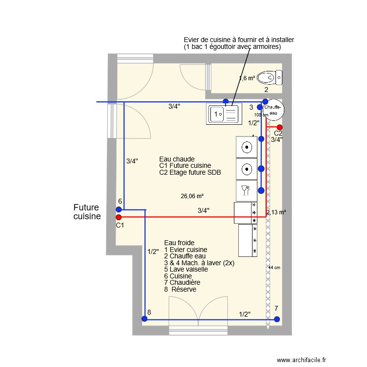 Etable plomberie. Plan de 0 pièce et 0 m2