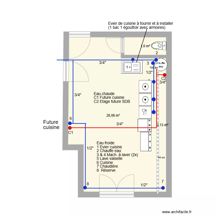 Etable plomberie. Plan de 