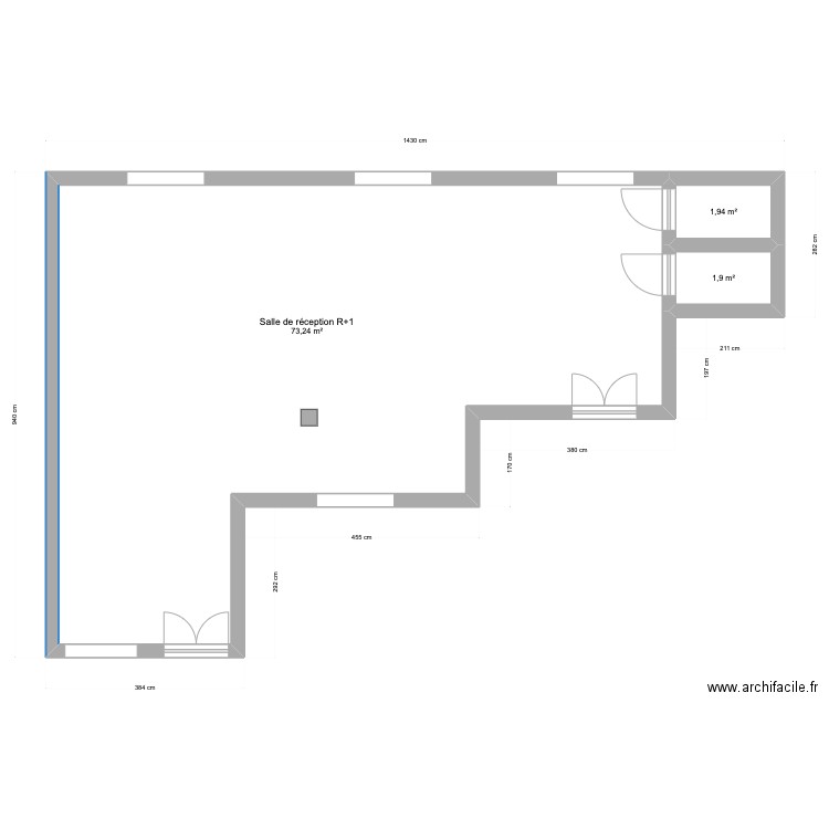 salle de reception R+1. Plan de 3 pièces et 77 m2