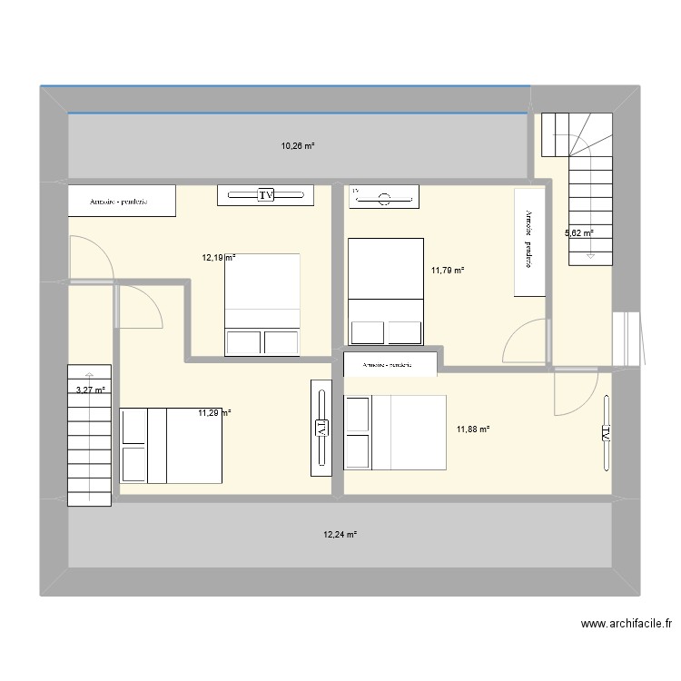 2ème étage . Plan de 8 pièces et 79 m2