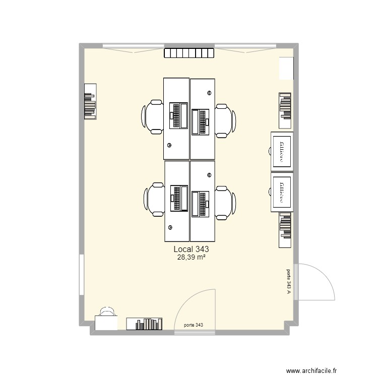 local 343. Plan de 1 pièce et 28 m2