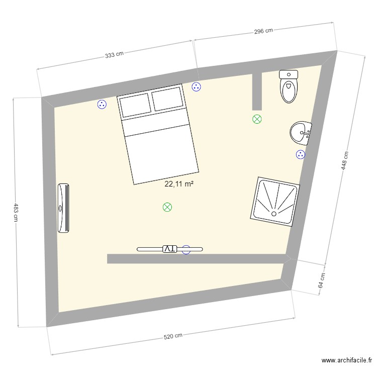 2 ème etage VEDENE. Plan de 1 pièce et 22 m2