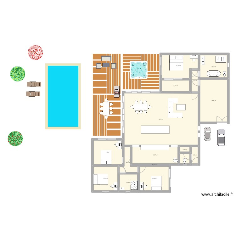 Casa del amot2. Plan de 16 pièces et 178 m2