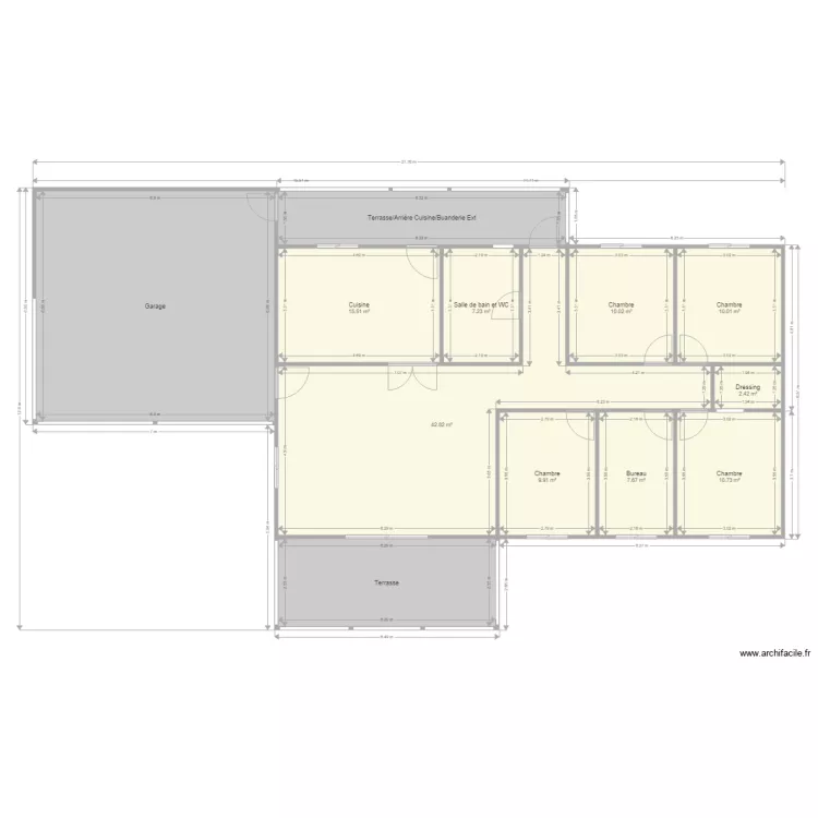 F5 Cuisine ferm&eacute;e Garage Toit 3 Pans. Plan de 