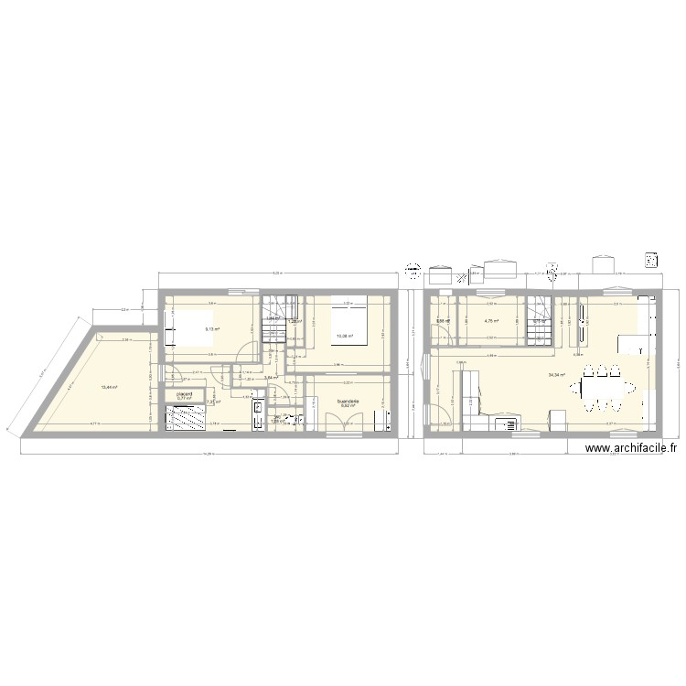 Cressenssac2. Plan de 14 pièces et 98 m2