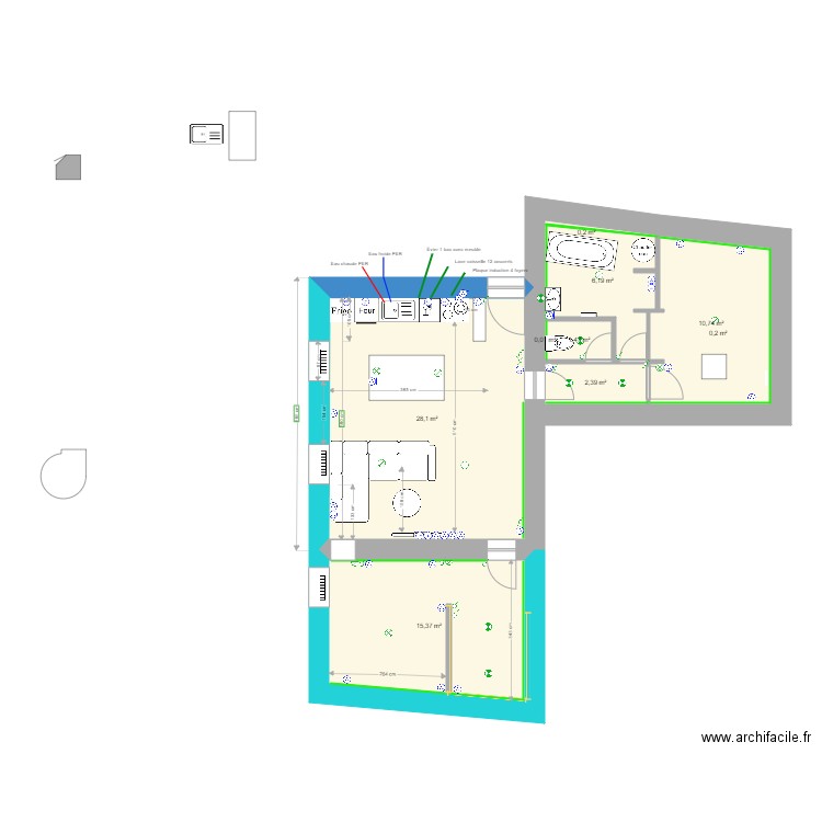 Appart Jim V4. Plan de 9 pièces et 65 m2