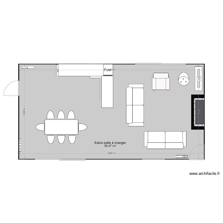Salon Salle à manger - Plan 1 pièce 50 m2 dessiné par LAIKA91
