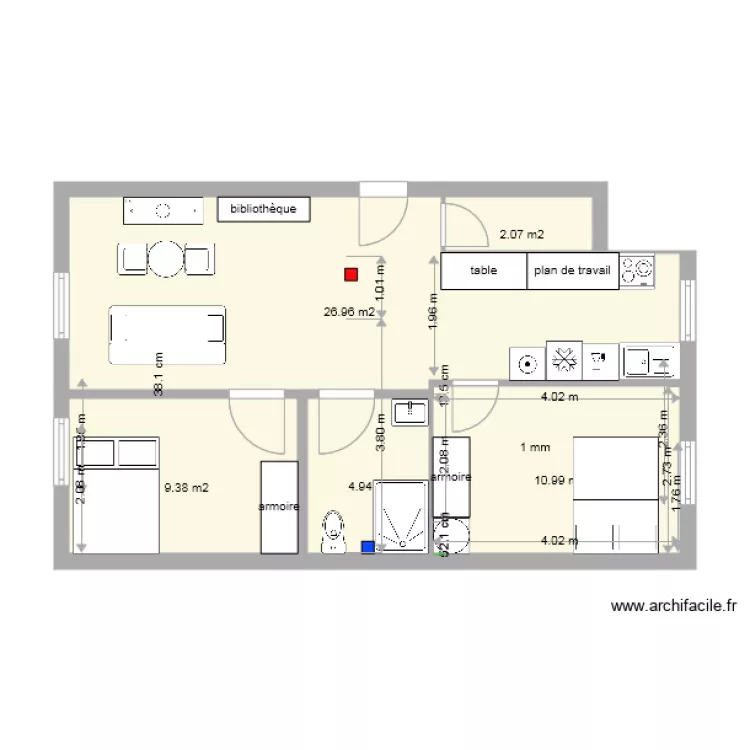 apartamendua justu  poteau option 1. Plan de 