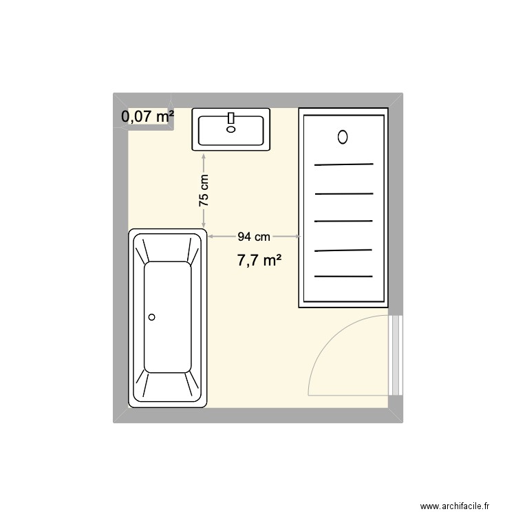 Projet Massart SDB enfants. Plan de 2 pièces et 8 m2