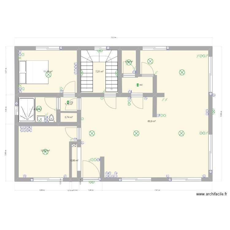 HUSSENET RDV. Plan de 9 pièces et 101 m2