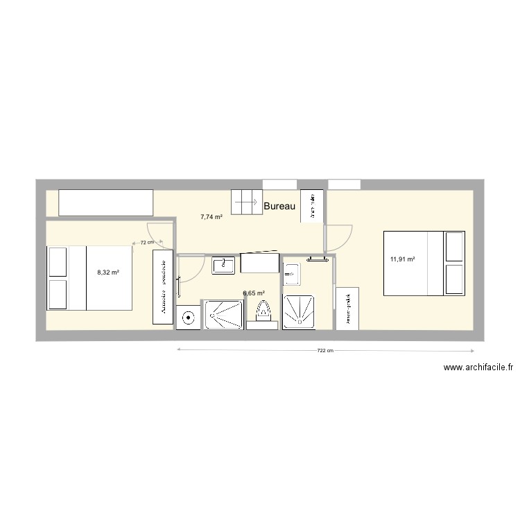 Meribel etage option. Plan de 4 pièces et 35 m2