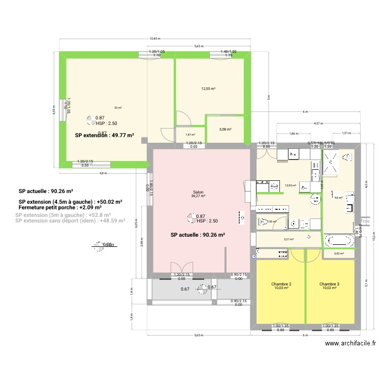 Extension nord. Plan de 33 pièces et 284 m2