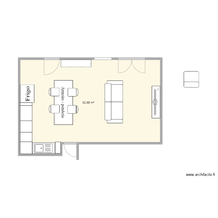 plan1. Plan de 1 pièce et 33 m2