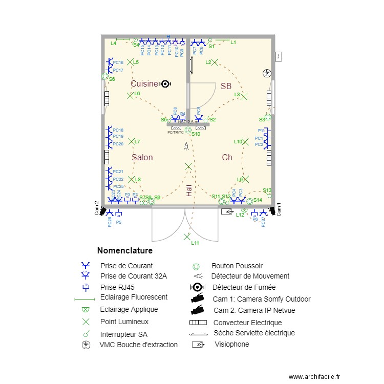 A16B Cellule 3D Plan Architectural Sans Meubles janv 22. Plan de 1 pièce et 23 m2