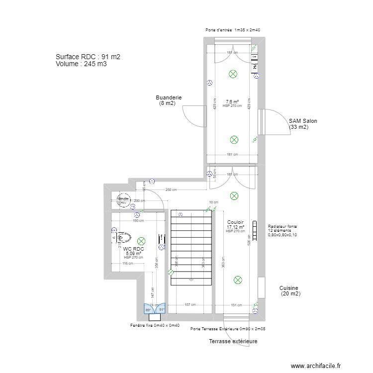 couloir. Plan de 3 pièces et 30 m2