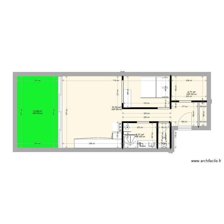 plan N2. Plan de 5 pièces et 54 m2