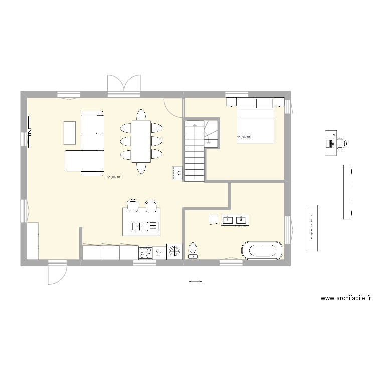 Projet Chalet Rez 2. Plan de 3 pièces et 75 m2