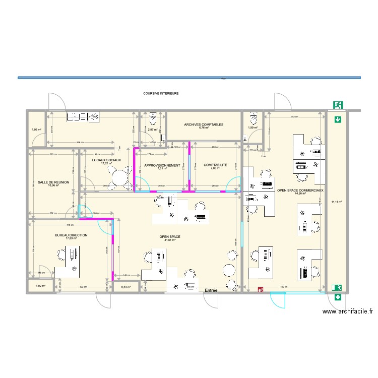 Extension Bureaux Aprocab Projet. Plan de 14 pièces et 174 m2