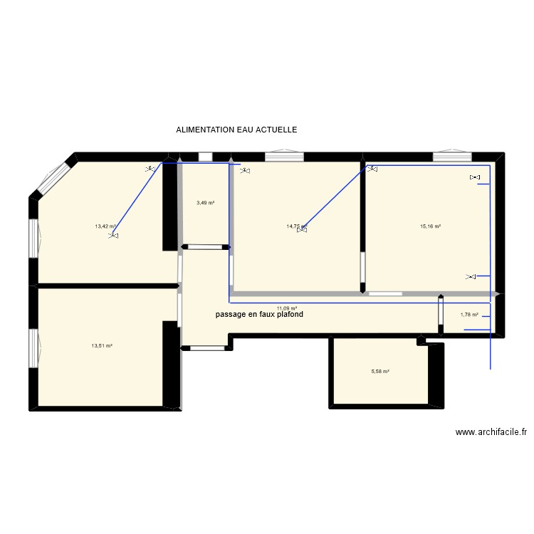 CABINET Alimentation eau. Plan de 8 pièces et 79 m2