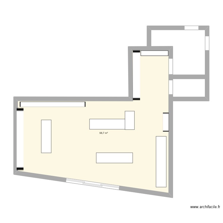 extension. Plan de 1 pièce et 57 m2