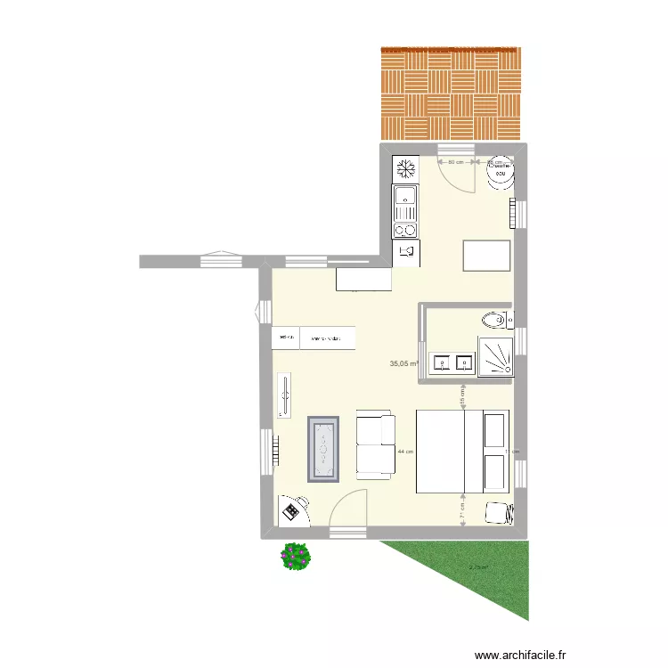 Appart 16B en studio 40m2 V7. Plan de 