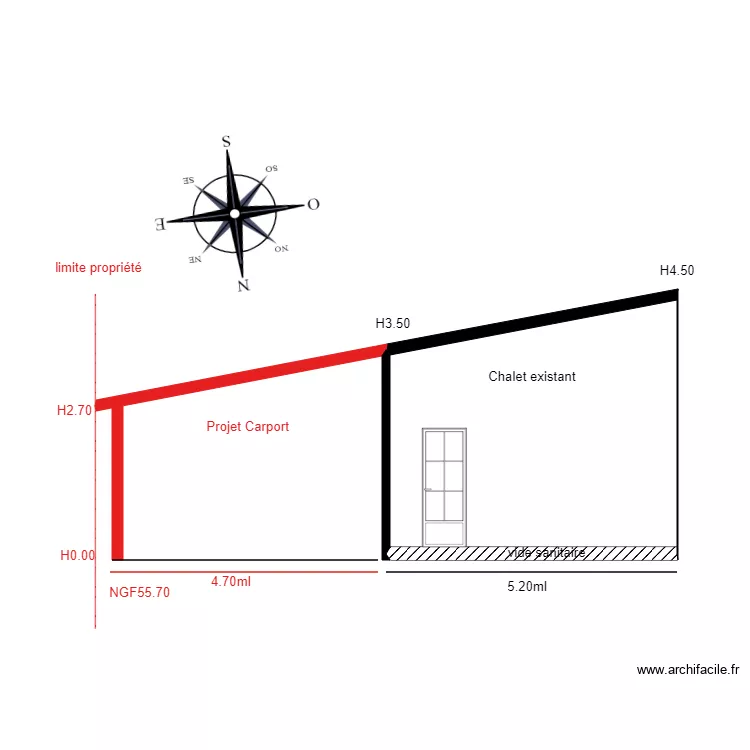 facade nord   chalet 60. Plan de 
