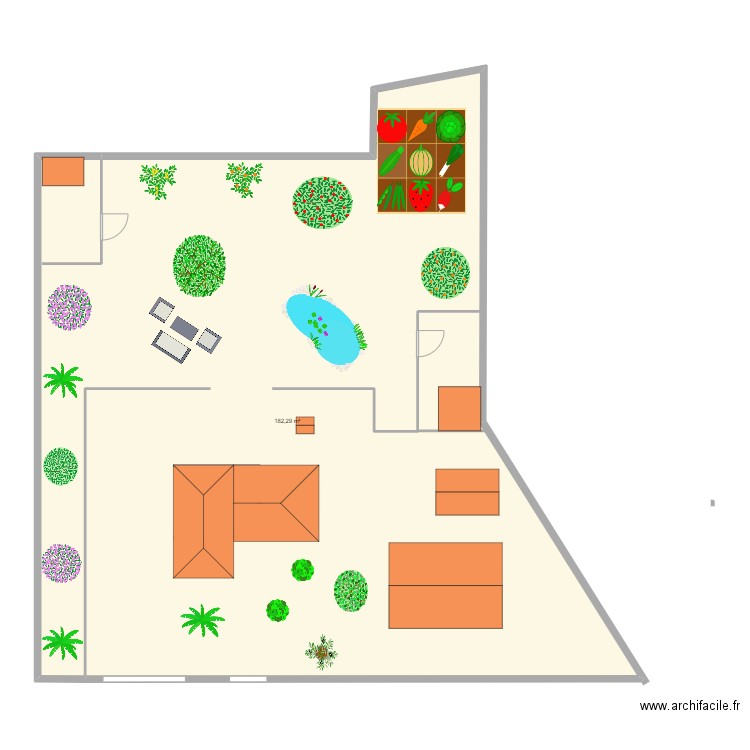 extérieur. Plan de 1 pièce et 182 m2