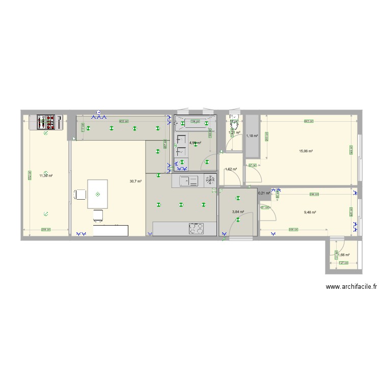 VLF prises et faux p. Plan de 11 pièces et 81 m2