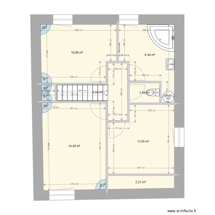 Aménagement nu M1 Etage. Plan de 7 pièces et 54 m2
