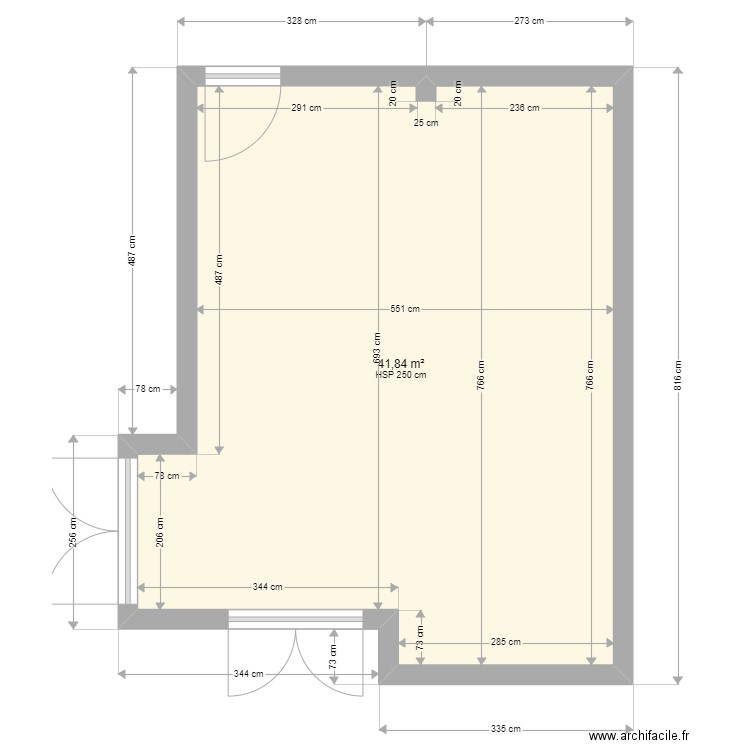 GHR. Plan de 1 pièce et 42 m2