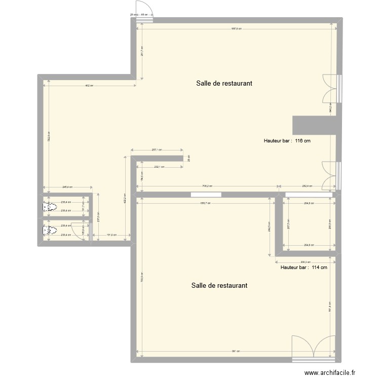 Lac Bleu - plan du restaurant. Plan de 5 pièces et 195 m2