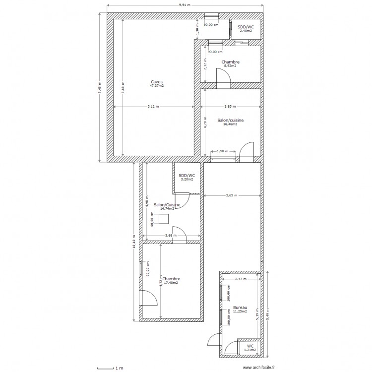 REZ-DE-CHAUSSEE (cour). Plan de 0 pièce et 0 m2