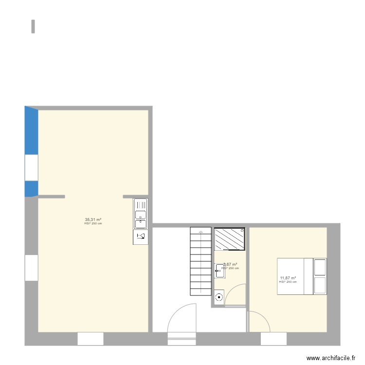 orsans. Plan de 3 pièces et 51 m2