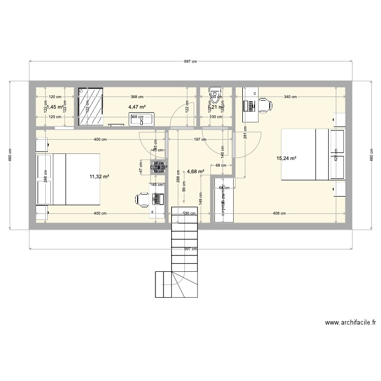 Dalon. Plan de 7 pièces et 39 m2