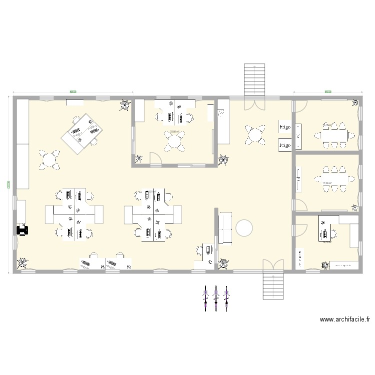 Bureaux ss sanitaires. Plan de 5 pièces et 264 m2