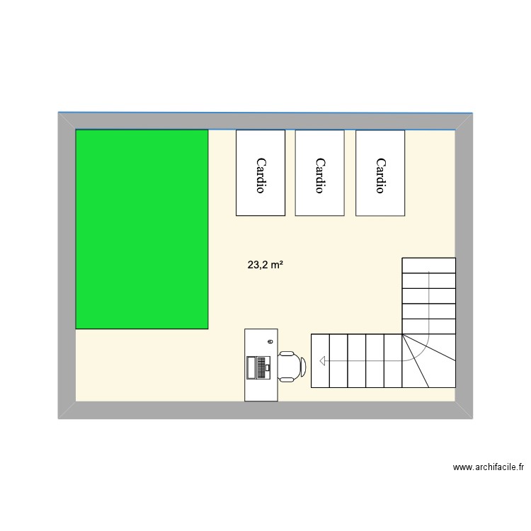 Salle Crosscage 2X3. Plan de 1 pièce et 23 m2