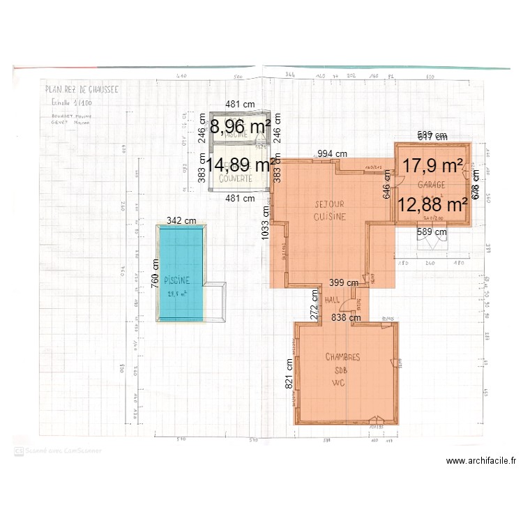 Plan Maison avec image dessous. Plan de 4 pièces et 55 m2