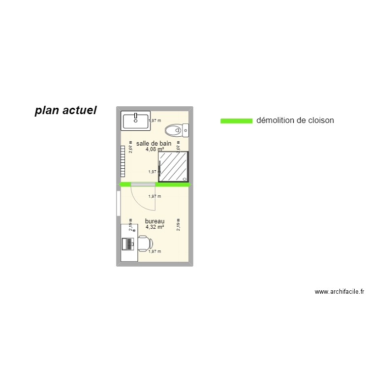 plan actuel servadio. Plan de 2 pièces et 8 m2