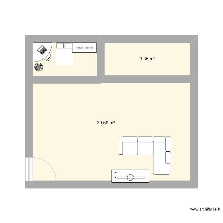 oooo. Plan de 2 pièces et 24 m2