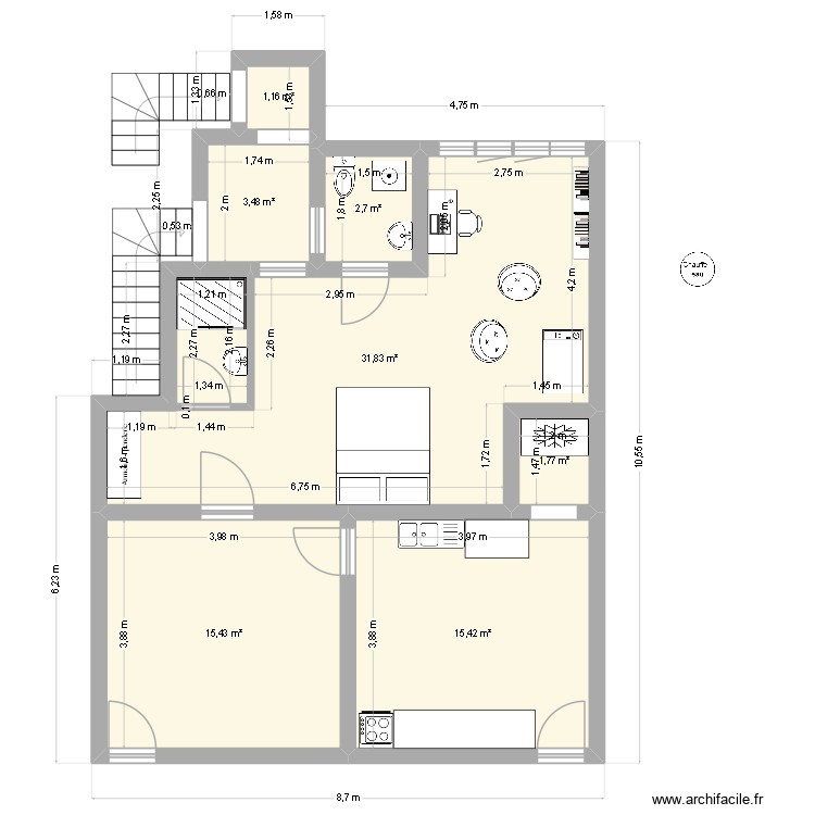 1er. Plan de 0 pièce et 0 m2