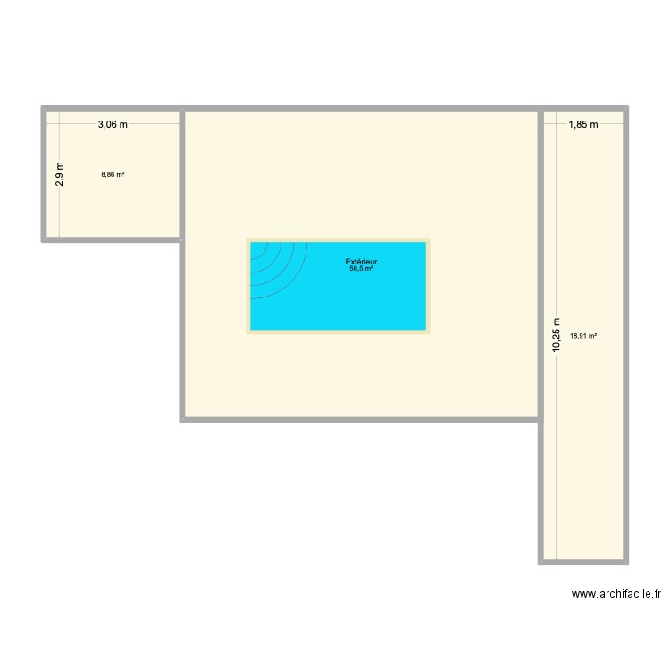 Dehors. Plan de 3 pièces et 84 m2