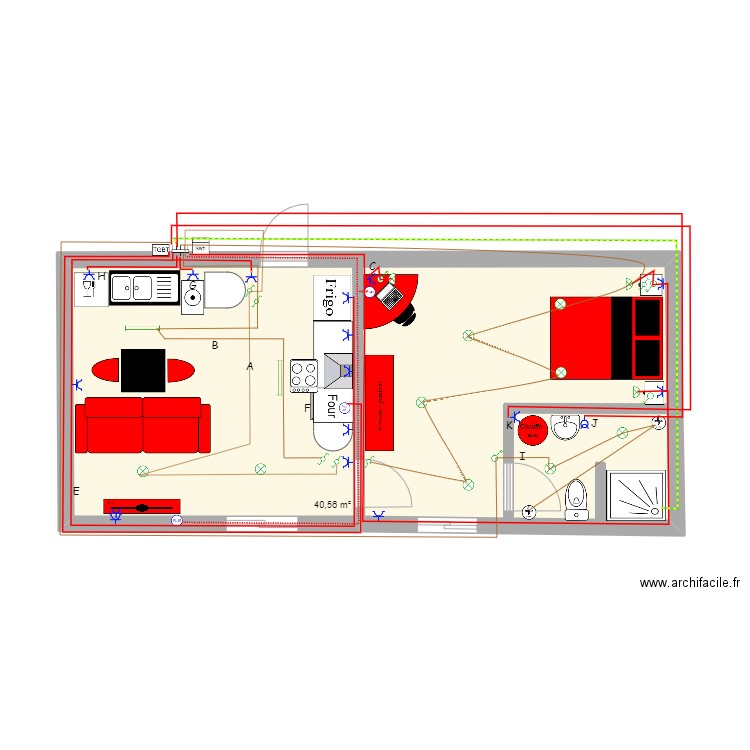 Cédric bis. Plan de 1 pièce et 41 m2