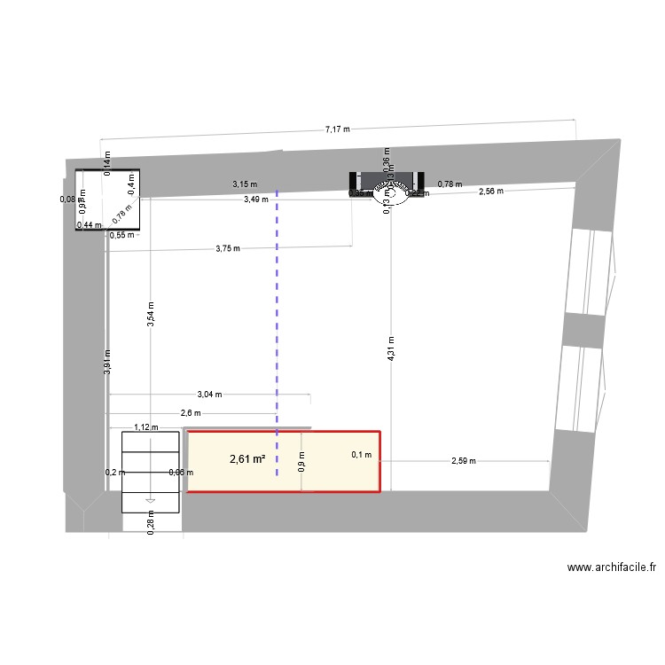 etage. Plan de 1 pièce et 3 m2