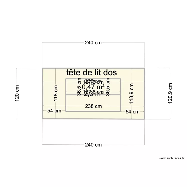 t&ecirc;te de lit dos. Plan de 