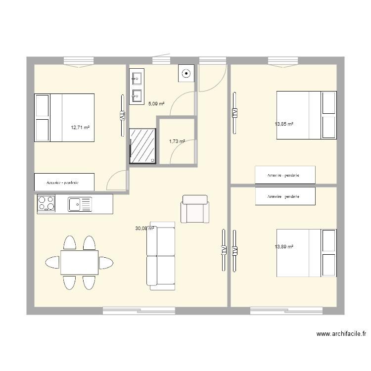 1appart 3ch. Plan de 0 pièce et 0 m2