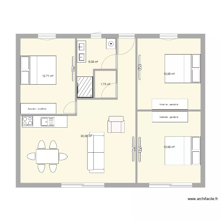 1appart 3ch. Plan de 