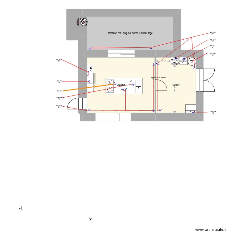 cusine-cellier elec pc. Plan de 4 pièces et 50 m2
